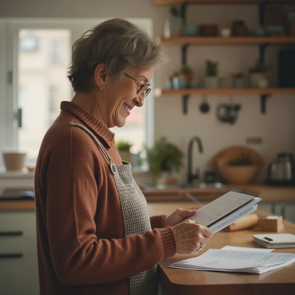 Madre de familia usando una planilla de presupuesto